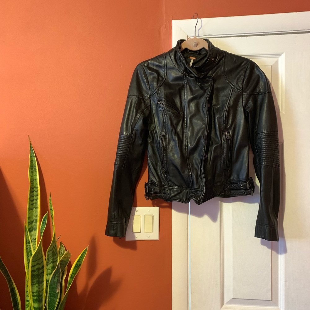Free People Fitted and Rugged Leather Jacket - Picture 2 of 4